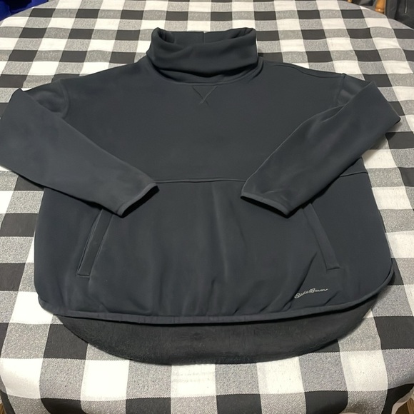 Eddie Bauer Turtleneck Mock Sweatshirt Fleece Lined Pouch Pocket Tulip Hem Black - Picture 5 of 14